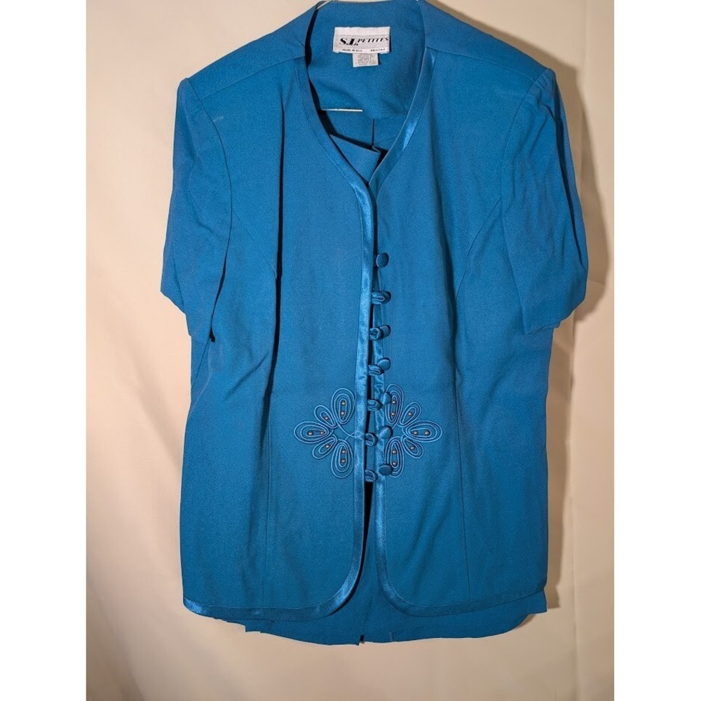 Vintage S.L. Petites Blue 2 Piece Skirt Set Jacket Embroidered 12P USA Made - Picture 1 of 3